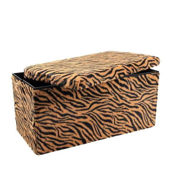 Go-Poufs Knock-Down Rectangular Faux Fur Storage Ottoman | Tiger Tan/White - Picture 1 of 8
